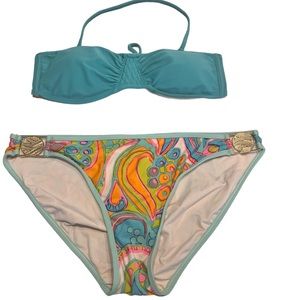 Trina Turk swim bottom size 8- bandeau / RVCA small blue bikini top